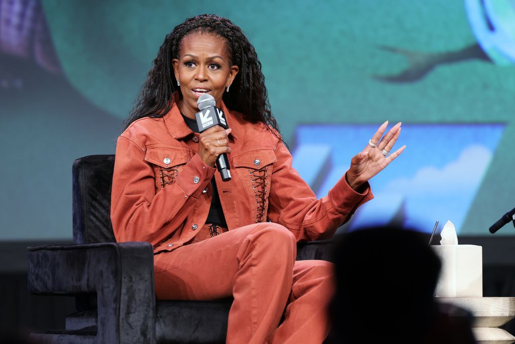 Michelle Obama at IMO Live: Michelle Obama, Craig Robinson & Dr. Laurie Santos during SXSW Conference & Festivals at the Austin Convention Center on March 13, 2025 in Austin, Texas.