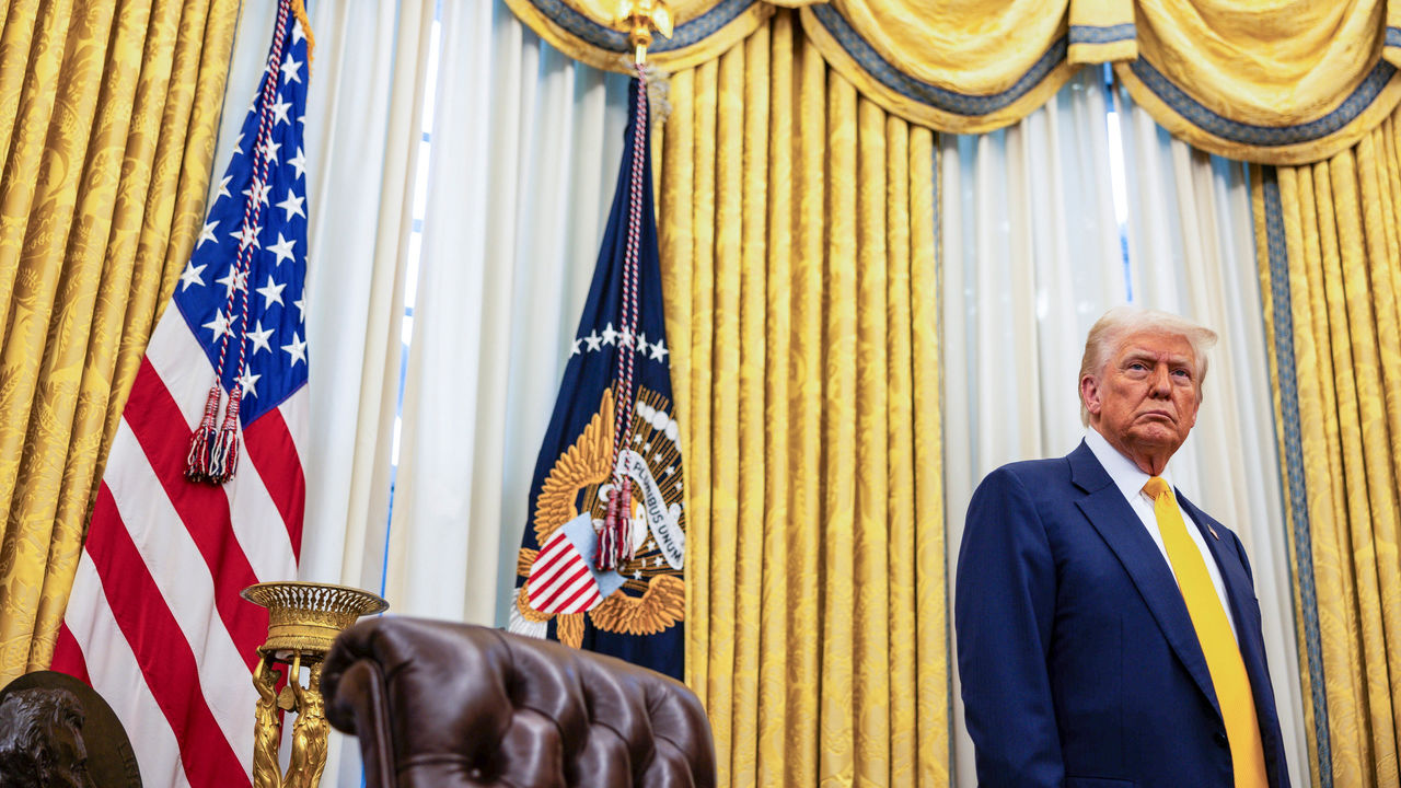 President Donald Trump speaks during a swearing-in ceremony for Commerce Secretary Howard Lutnick in the Oval Office of the White House.