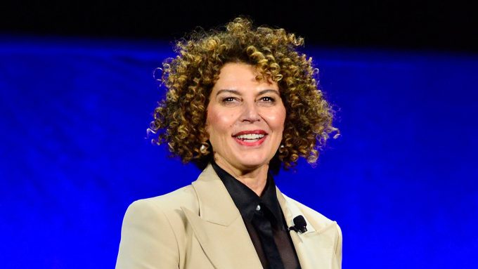 Donna Langley, Chairman, NBCU Studio Group and CCO, NBCUniversal Studio Group, speaks onstage during the Universal Pictures and Focus Features Special Presentation, featuring footage from their upcoming slate, during CinemaCon, the official convention of the National Association of Theatre Owners, at Caesars Palace on April 10, 2024 in Las Vegas, Nevada.