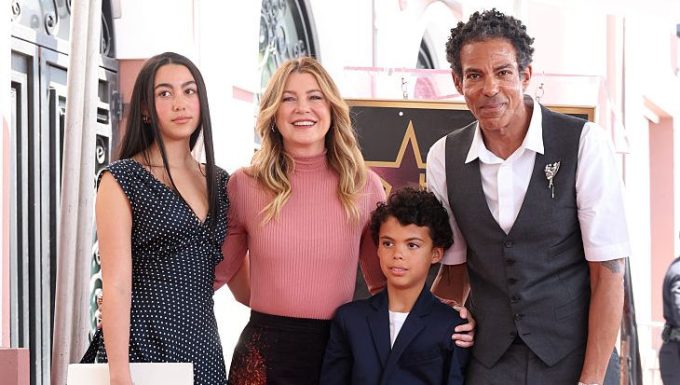 HOLLYWOOD, CALIFORNIA - APRIL 29: (L-R) Stella Luna Ivery, Ellen Pompeo, Eli Ivery and Chris Ivery attend the ceremony honoring Ellen Pompeo with a Star on the Hollywood Walk of Fame on April 29, 2025 in Hollywood, California. (Photo by Amy Sussman/Getty Images)