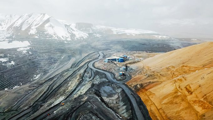 An aerial view of the Kumtor gold mine in Kyrgyzstan