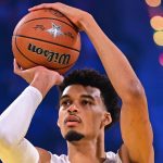 Victor Wembanyama warms up before the 74th NBA All-Star Game in San Francisco. Mike Lawrence/NBAE/Getty Images