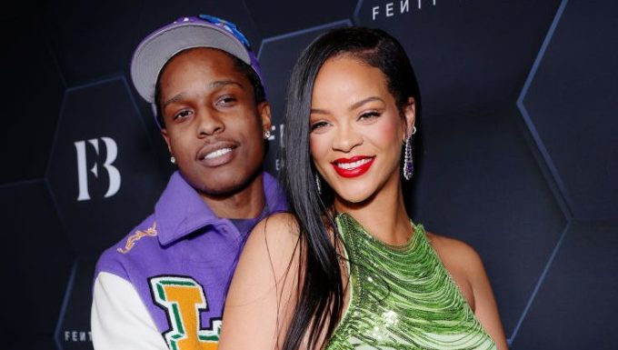 LOS ANGELES, CALIFORNIA - FEBRUARY 11: (L-R) A$AP Rocky and Rihanna celebrate Fenty Beauty & Fenty Skin at Goya Studios on February 11, 2022 in Los Angeles, California. (Photo by Rich Fury/Getty Images for Fenty Beauty & Fenty Skin)