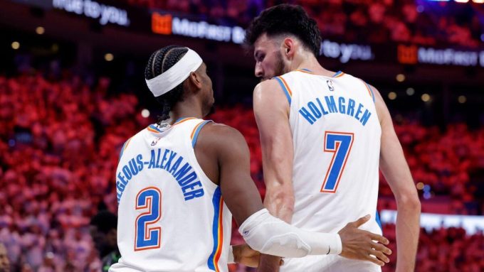 Chet Holmgren jokes after Shai Gilgeous-Alexander hoists MVP trophy: 'Means a lot for my wrist'