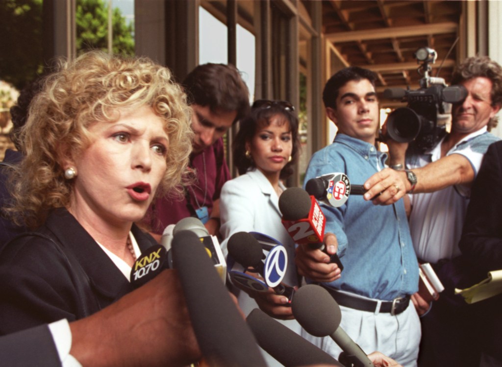 Leslie Abramson talks with the media after a hearing concerning the request of Lyle Menendez to be married. Abramson blamed the media for most of what has happened to the Menendez brothers.Mandatory Credit: Carolyn Cole/The LA Times