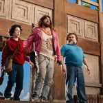 A Minecraft Movie, from left: Sebastian Hansen, Jason Momoa, Jack Black, 2025.