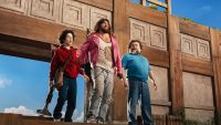 A Minecraft Movie, from left: Sebastian Hansen, Jason Momoa, Jack Black, 2025.
