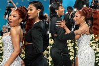 Megan Thee Stallion Accidentally Hits Angel Reese with Her Ponytail at 2025 Met Gala