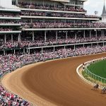 LOUISVILLE, KENTUCKY - MAY 02:  The field heads into the first turn during an undercard race ahead of the Kentucky Oaks at Churchill Downs on May 02, 2025 in Louisville, Kentucky. (Photo by Maddie Meyer/Getty Images)