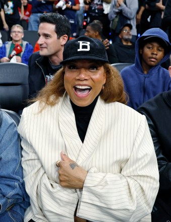 INGLEWOOD, CALIFORNIA - APRIL 26: Queen Latifah attends Game Four of the Western Conference First Round NBA Playoffs between the Los Angeles Clippers and the Denver Nuggets with his family at Intuit Dome on April 26, 2025 in Inglewood, California. NOTE TO USER: User expressly acknowledges and agrees that, by downloading and or using this photograph, User is consenting to the terms and conditions of the Getty Images License Agreement. (Photo by Kevork Djansezian/Getty Images)