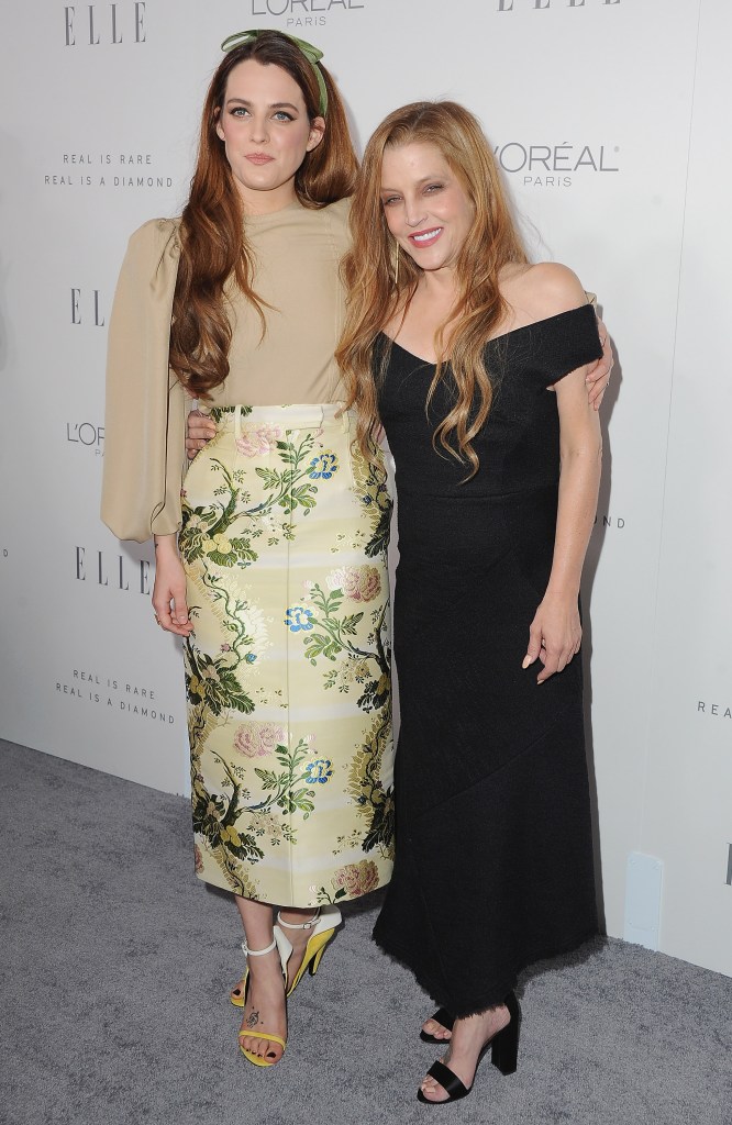 LOS ANGELES, CA - OCTOBER 16:  Riley Keough and Lisa Marie Presley arrive at ELLE's 24th Annual Women in Hollywood Celebration at Four Seasons Hotel Los Angeles at Beverly Hills on October 16, 2017 in Los Angeles, California.  (Photo by Jon Kopaloff/FilmMagic)